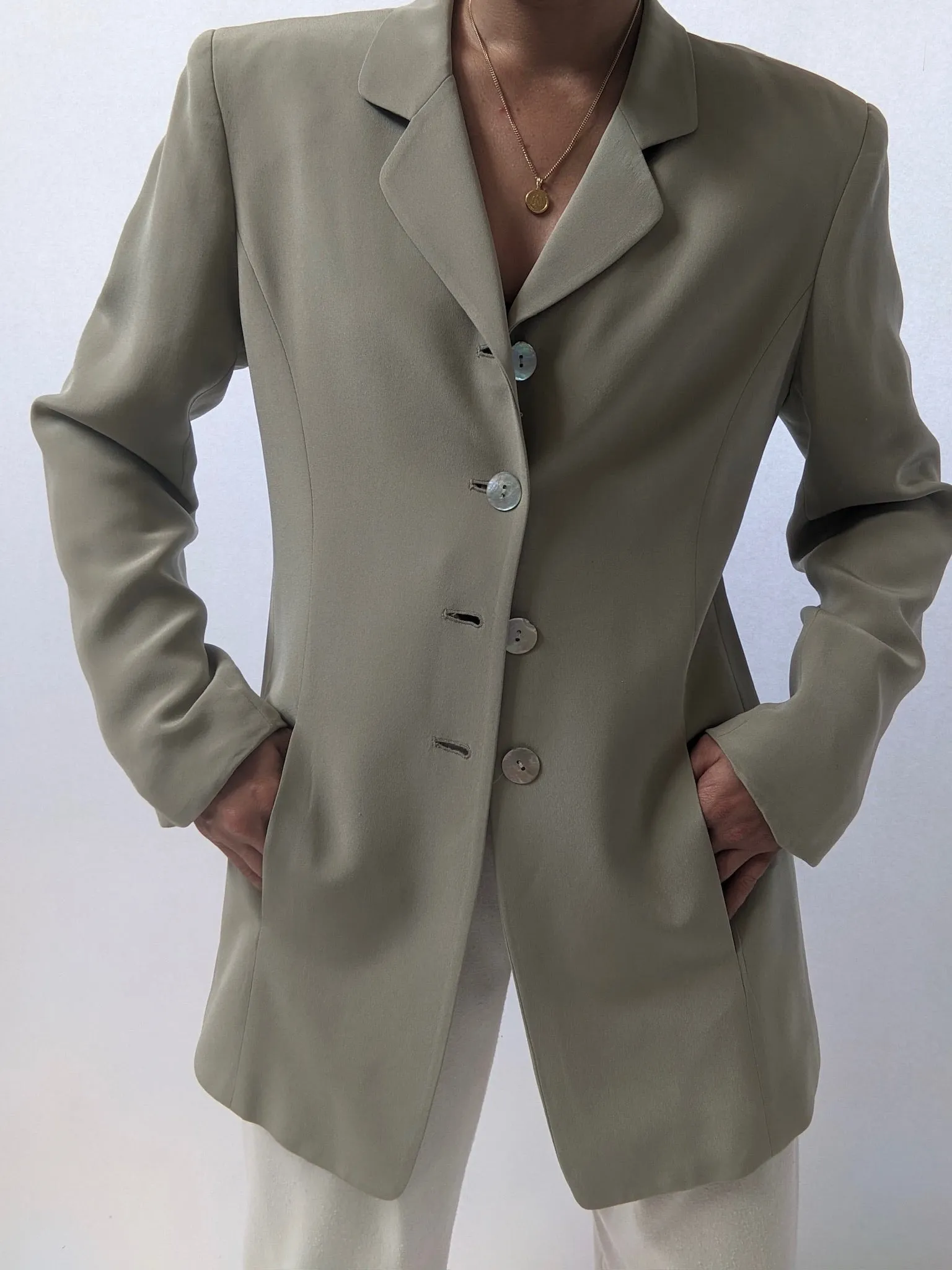 Vintage Sage Silk Blazer