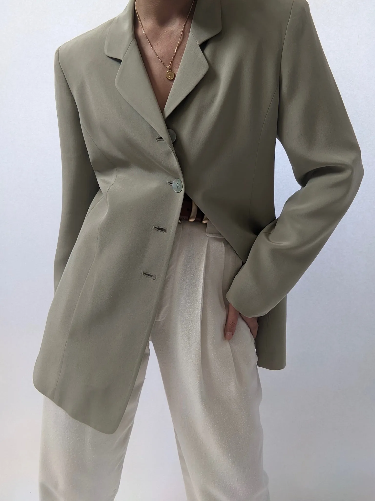 Vintage Sage Silk Blazer