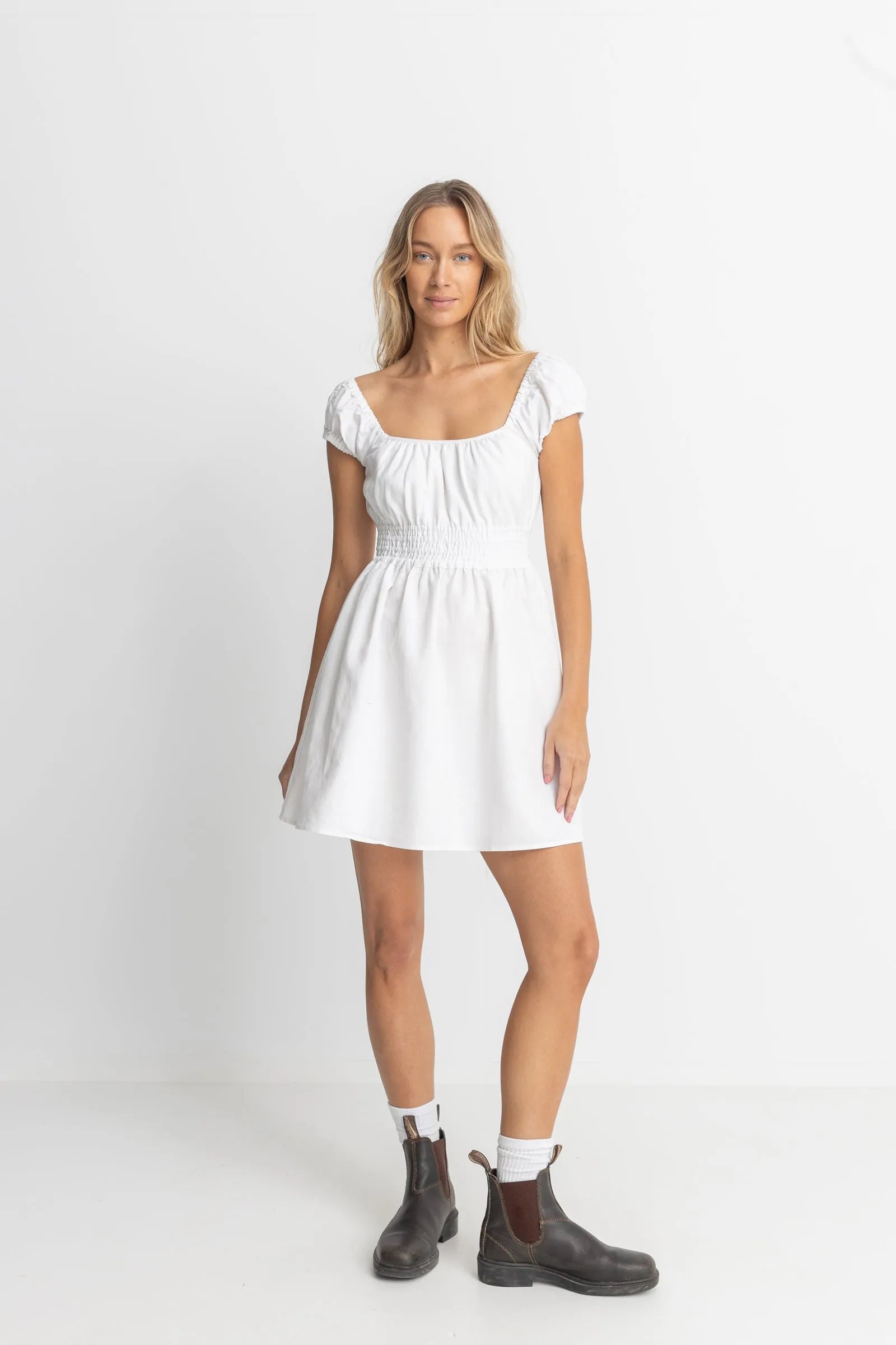 White Mini Dress with Cap Sleeves