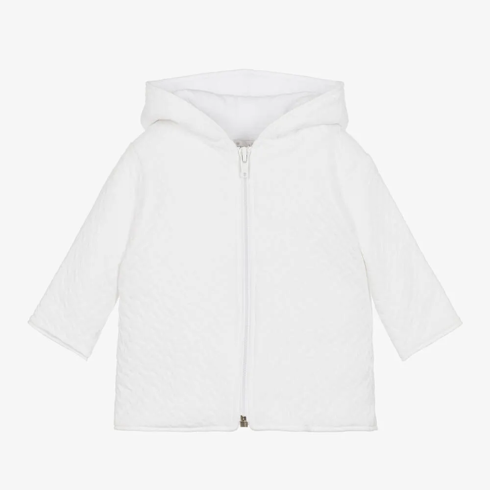 White Quilted Jacquard Baby Coat