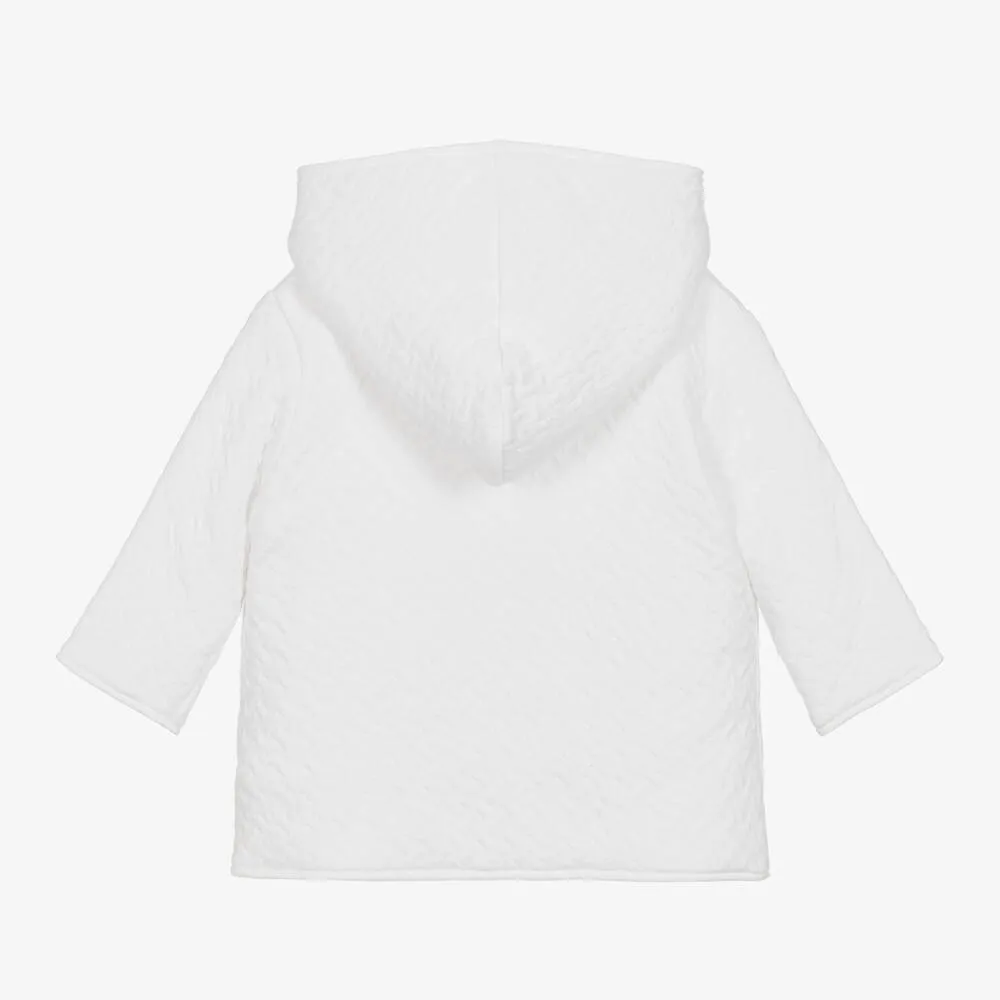 White Quilted Jacquard Baby Coat