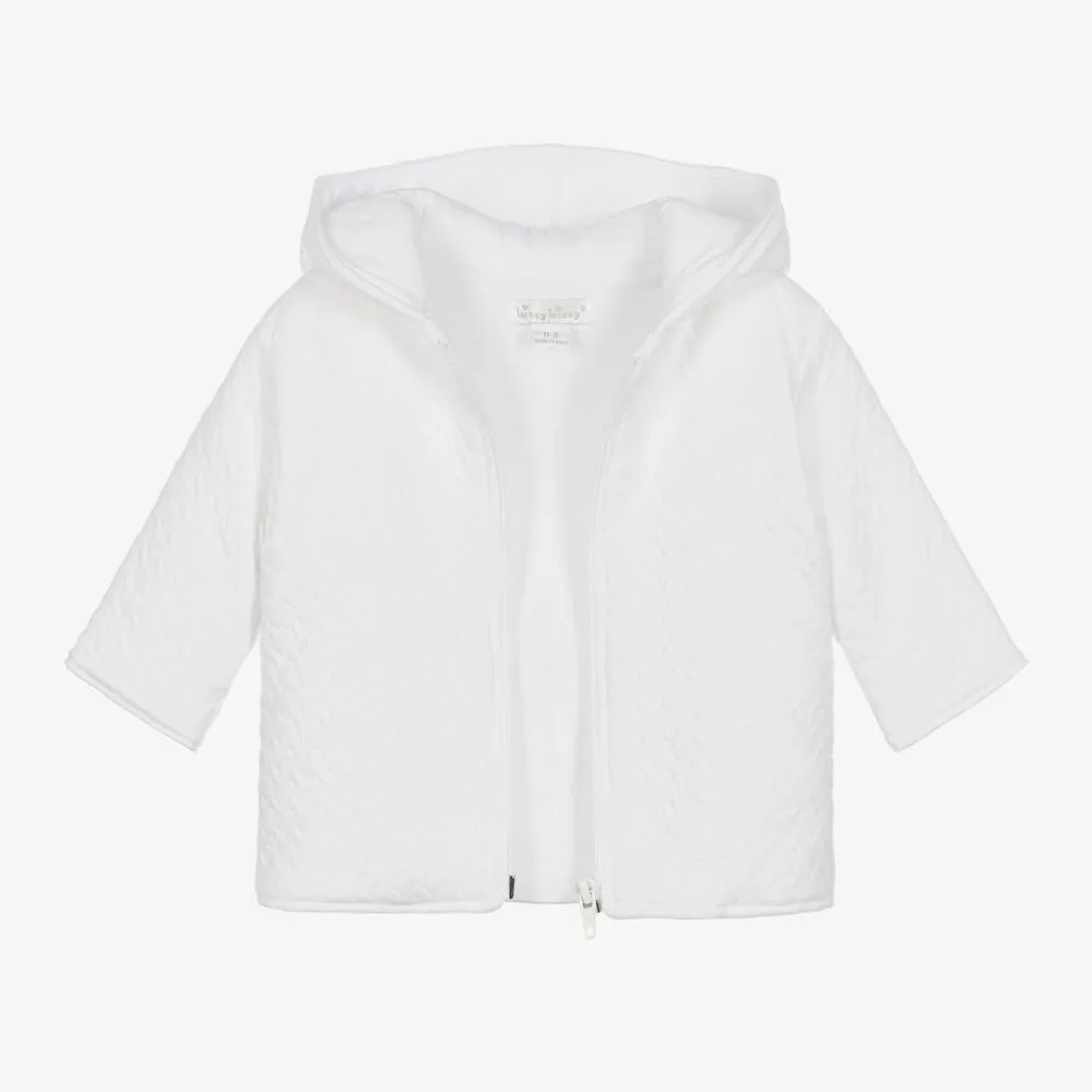 White Quilted Jacquard Baby Coat