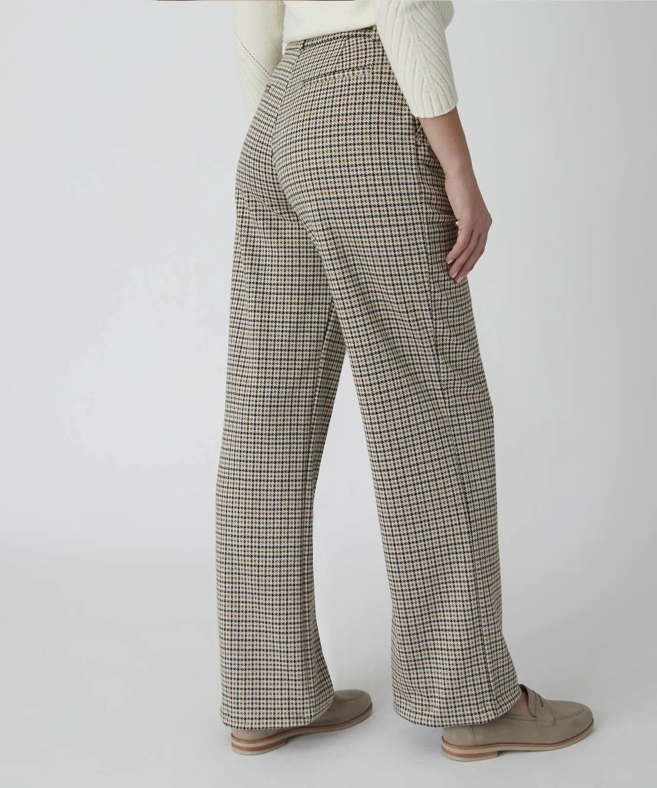 Wide Leg Check Trousers Stretchable