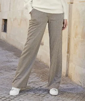 Wide Leg Check Trousers Stretchable