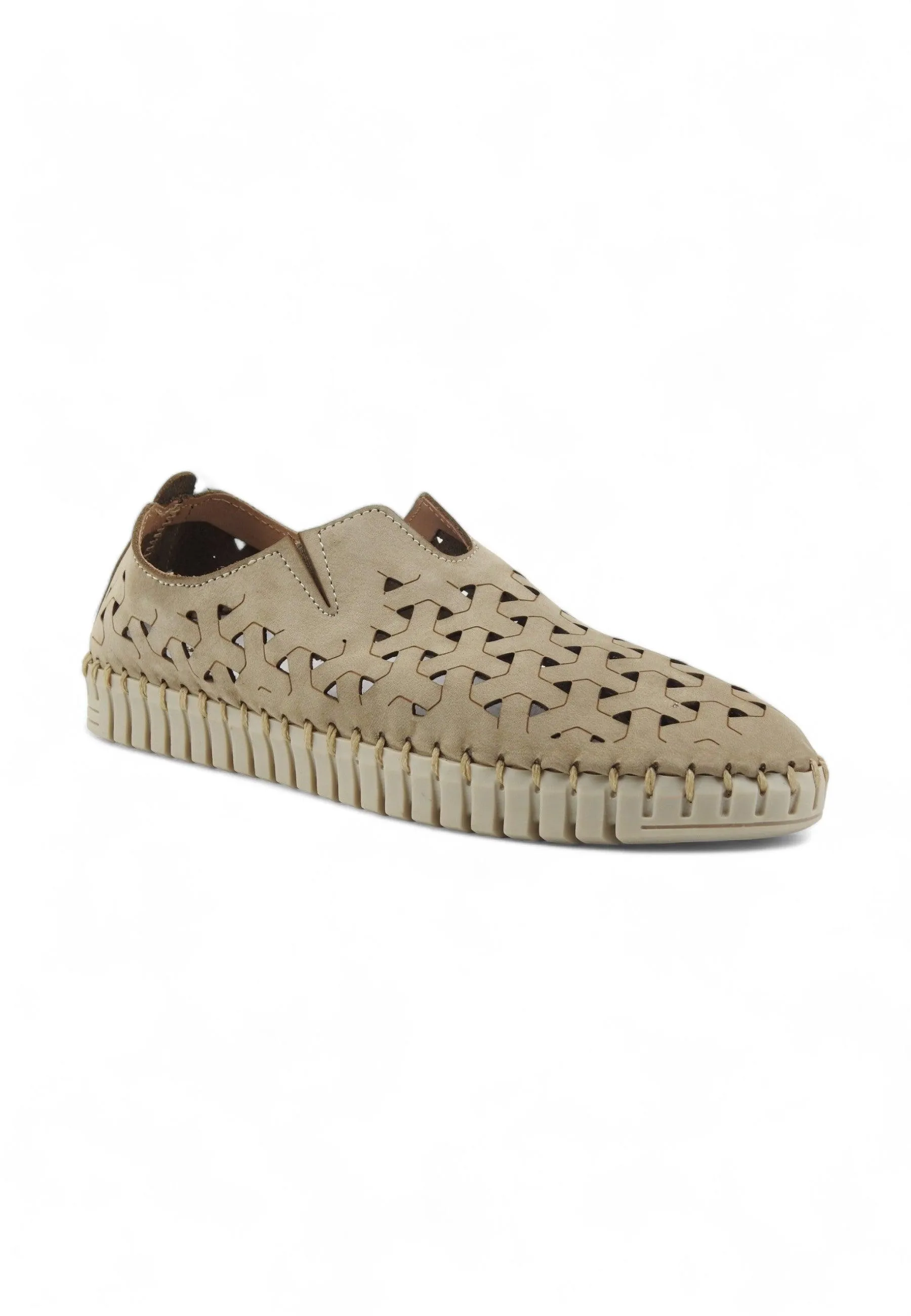 Women's Beige Perforated Leather Slip-On Sneakers by FRAU - Model 52F069