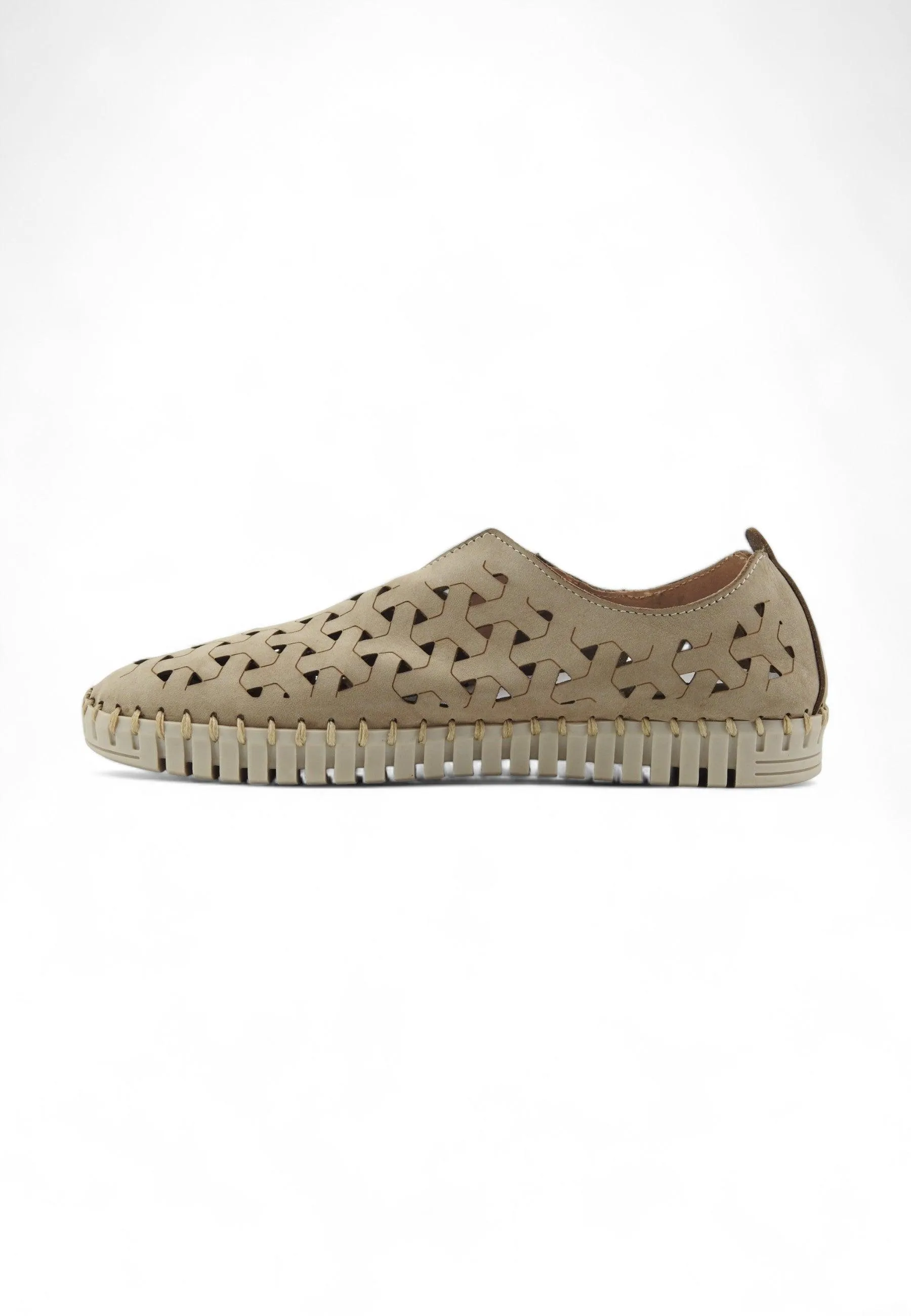 Women's Beige Perforated Leather Slip-On Sneakers by FRAU - Model 52F069