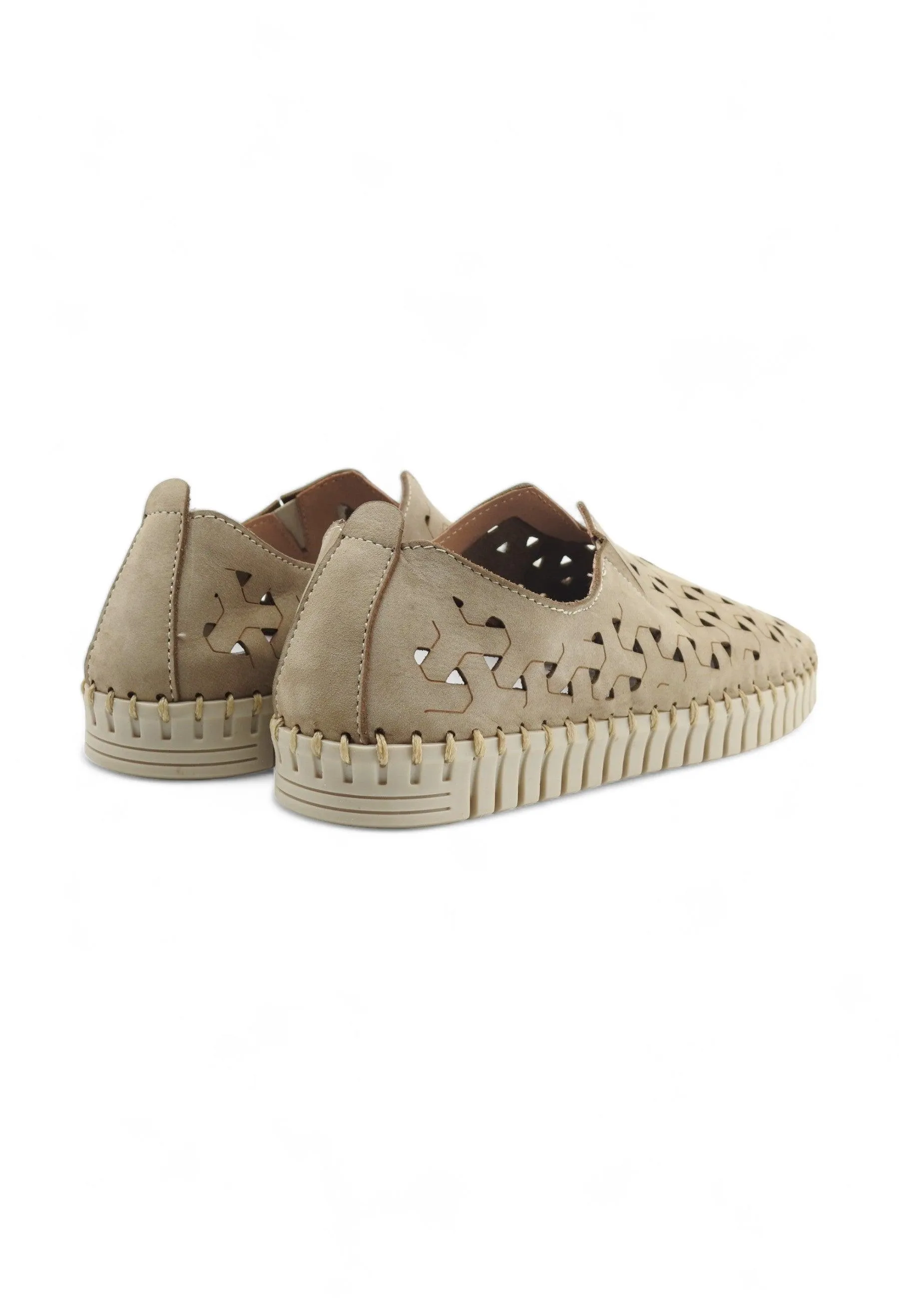 Women's Beige Perforated Leather Slip-On Sneakers by FRAU - Model 52F069