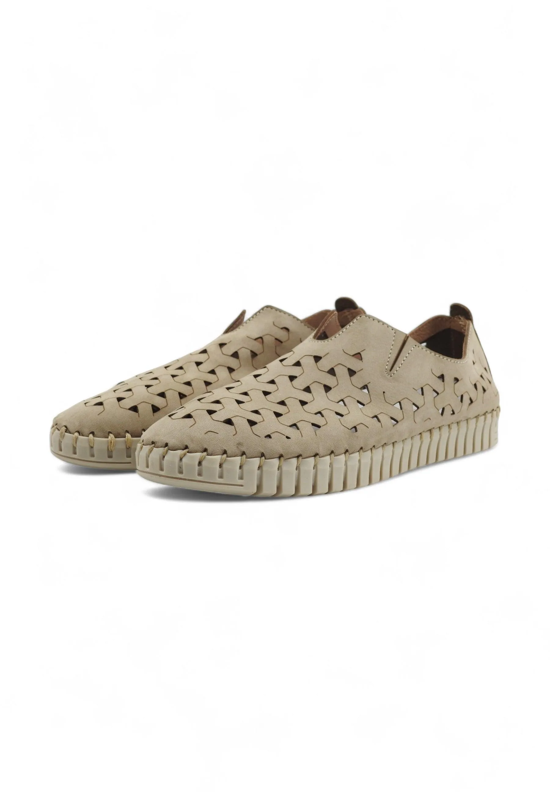 Women's Beige Perforated Leather Slip-On Sneakers by FRAU - Model 52F069