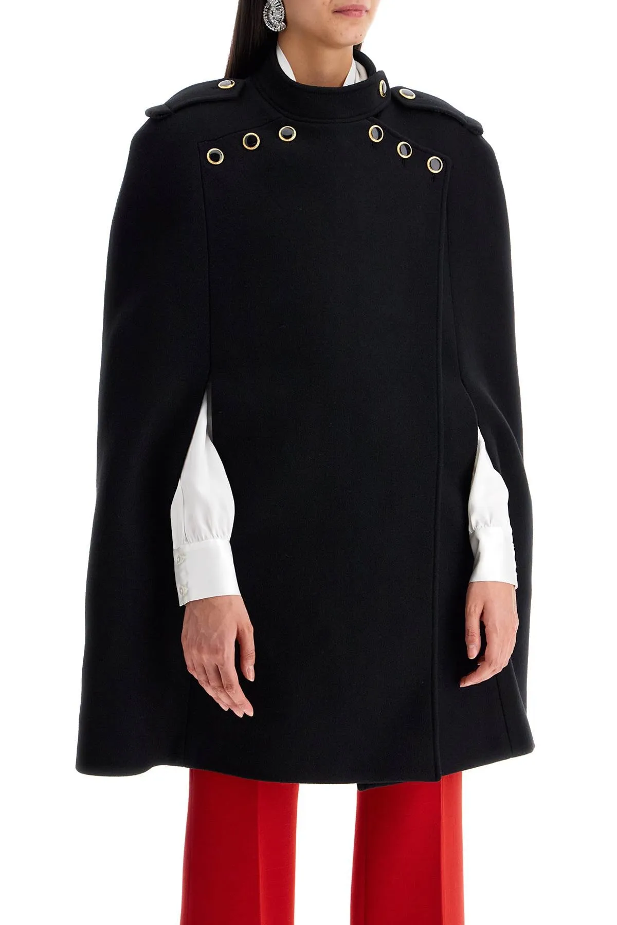 Wool Cape with Jewel Buttons by Alessandra Rich