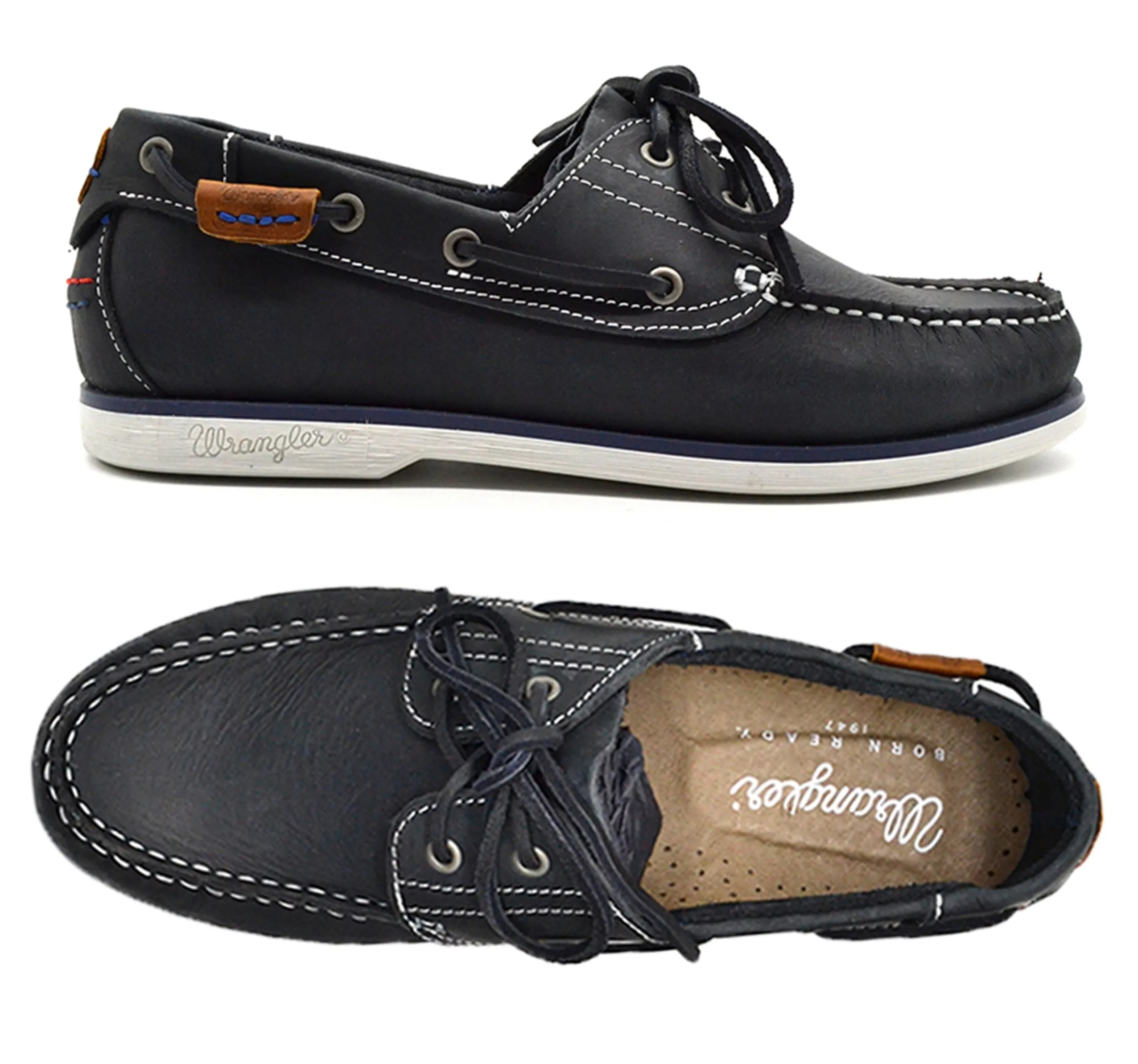 High-quality Wrangler Ocean Leather Boat Shoes Navy