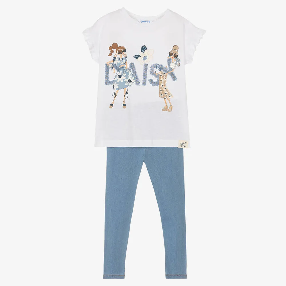 Youth White and Blue Leggings Collection