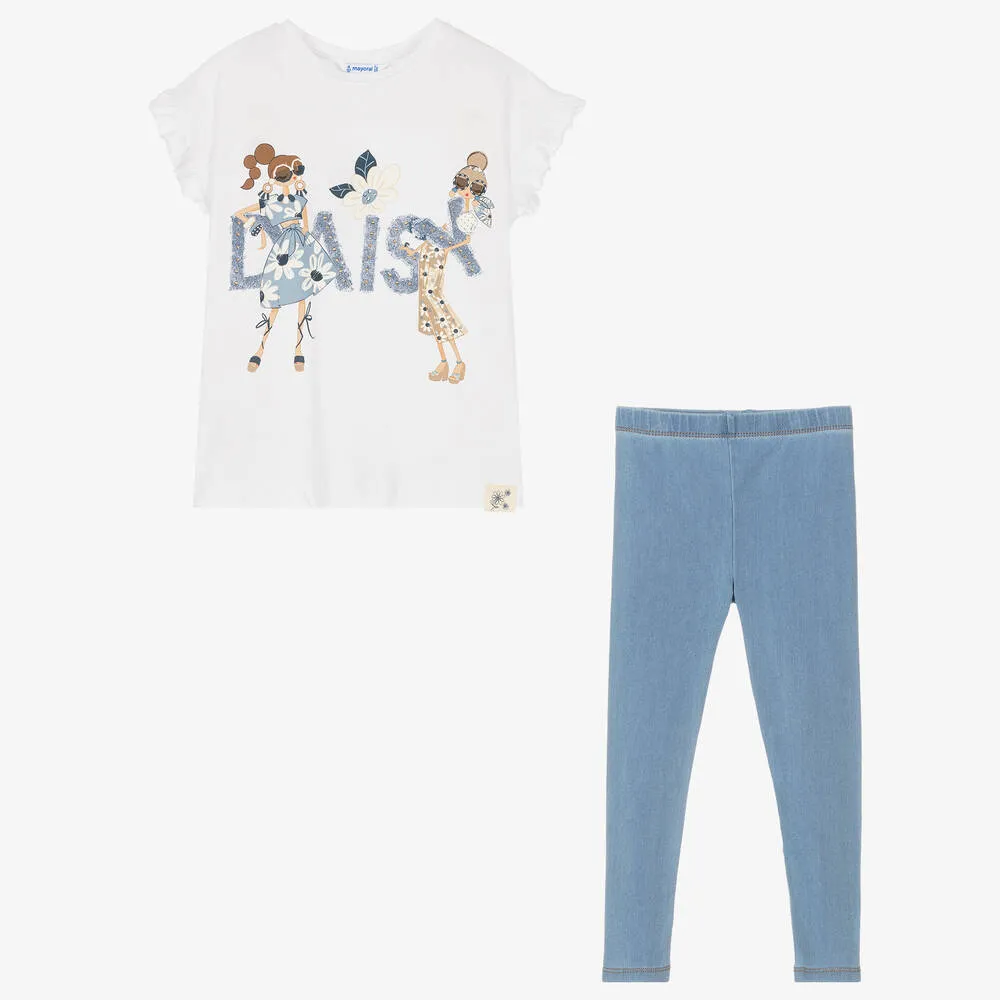 Youth White and Blue Leggings Collection