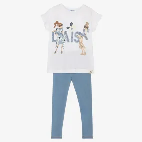 Youth White and Blue Leggings Collection