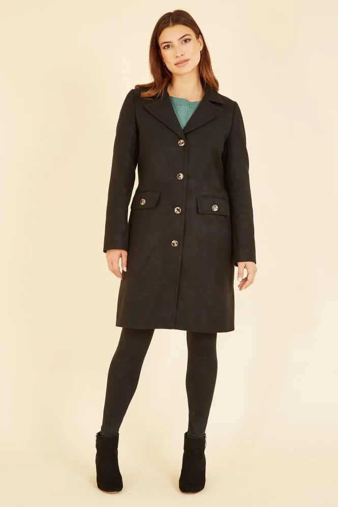 Yumi Black Military Style Button Up Coat