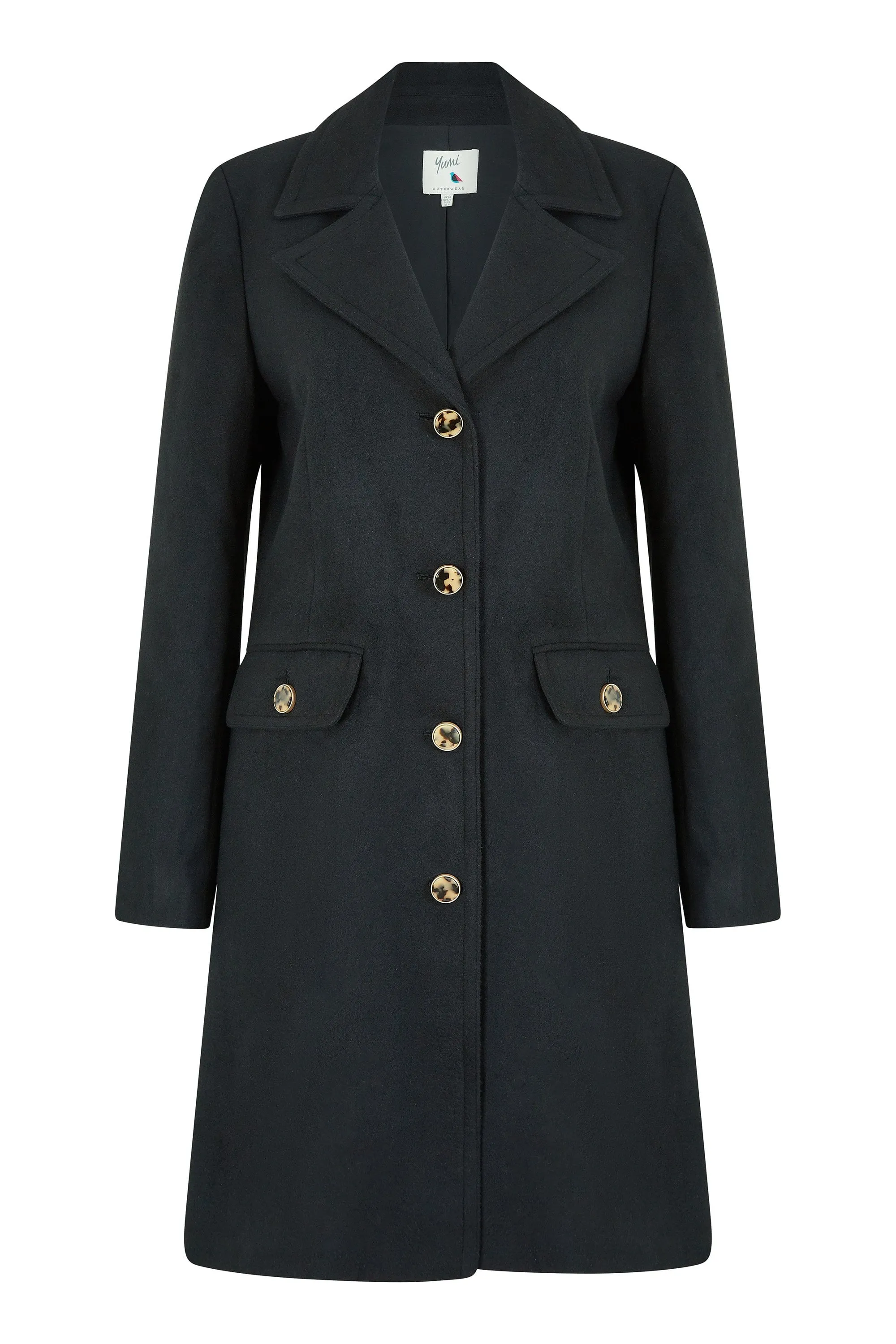 Yumi Black Military Style Button Up Coat