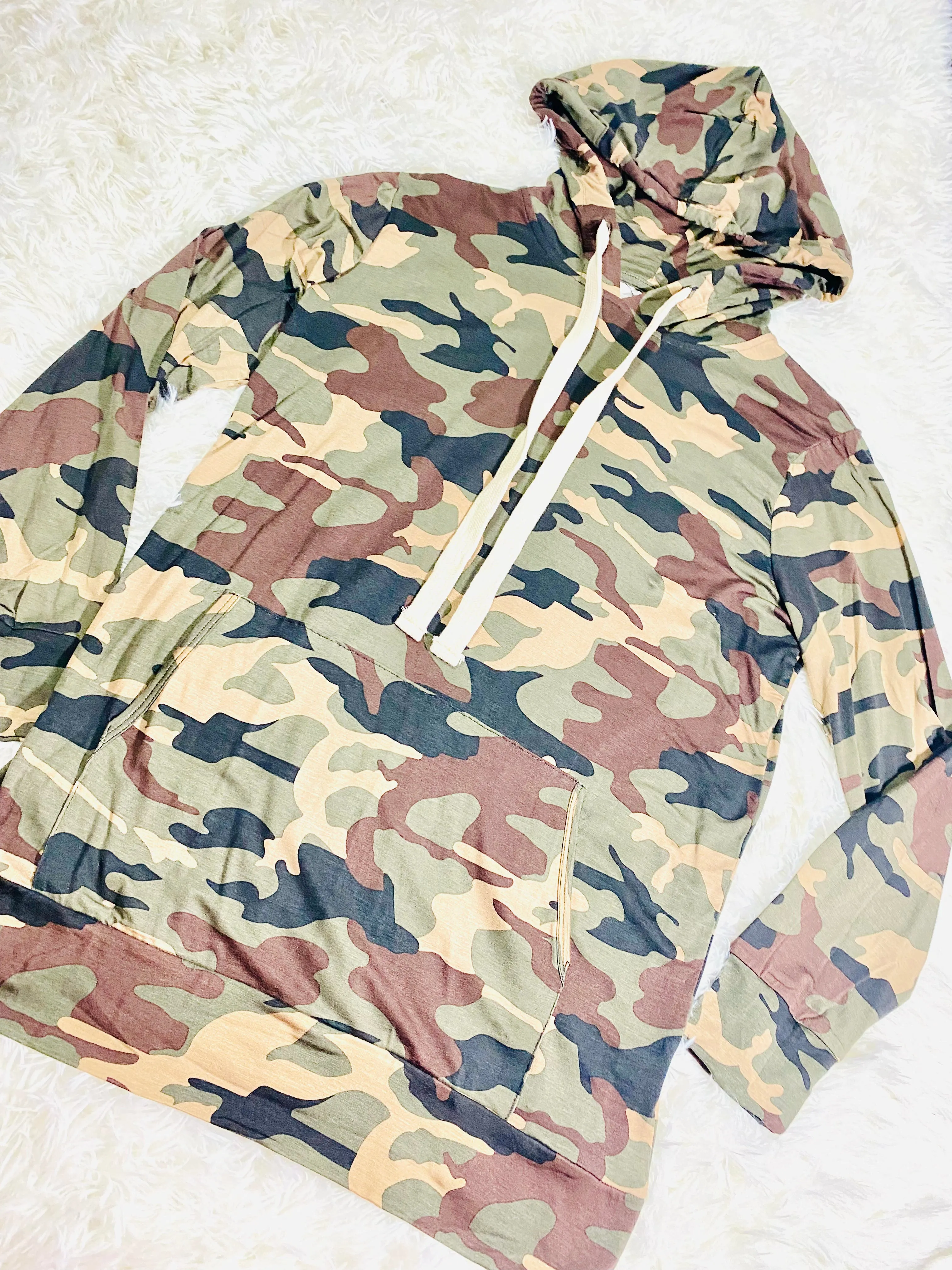 Zenana - Camo Cozy Hoodie With Pockets