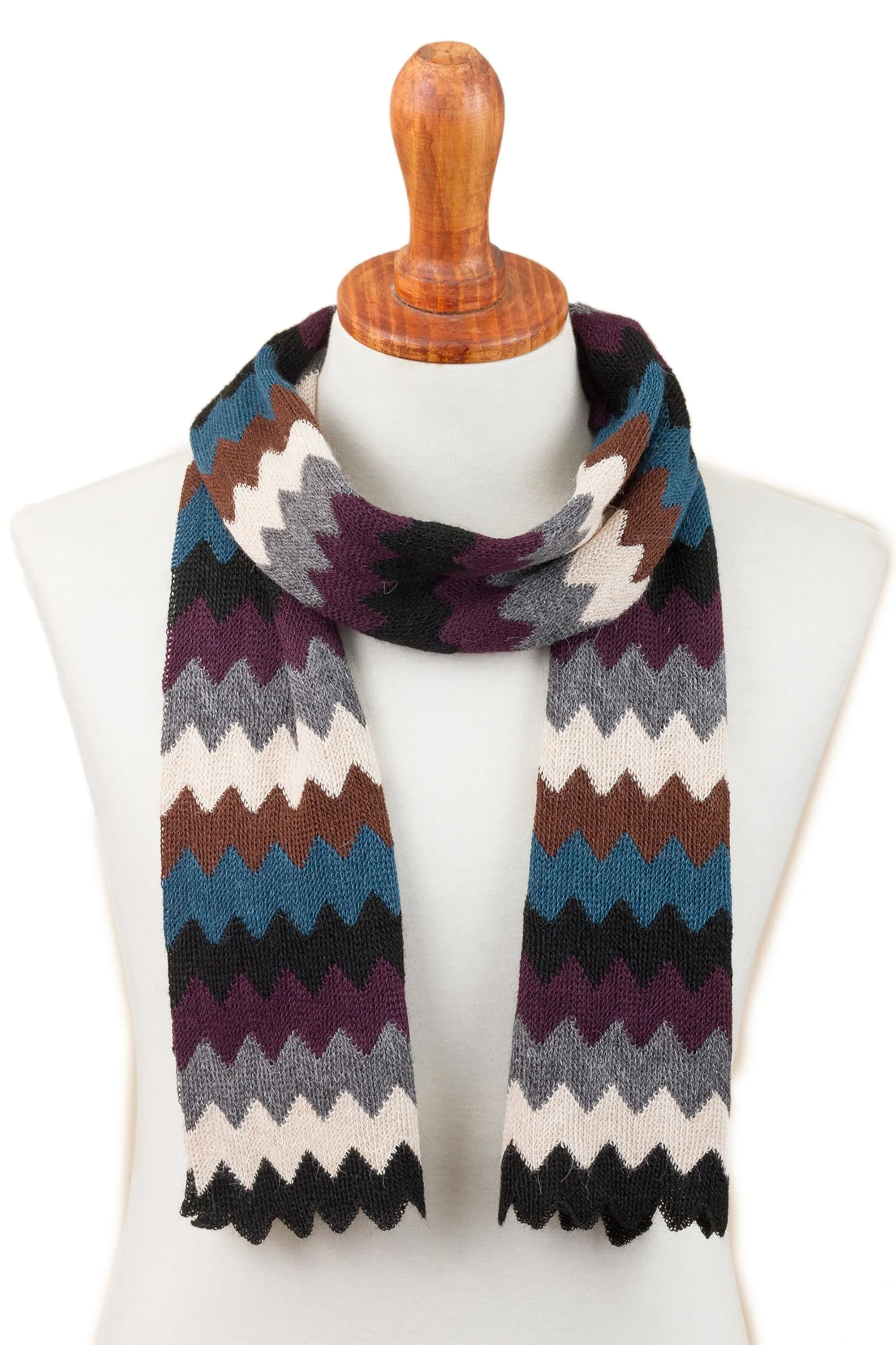 Zigzag Alpaca Blend Wrap Scarf from Peru, Bold Pattern